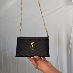 YSL black and gold monogram clutch & crossbody